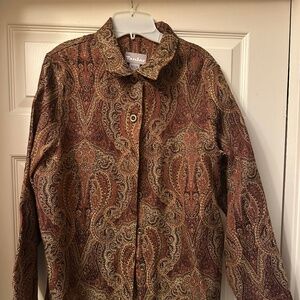 Tanjay || Size Large || Paisley Tapestry Shirt-Jacket Copper Gold, Rayon Blend
